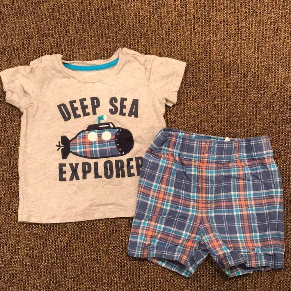 Carters Deep Sea Tee and Matching Plaid Shorts